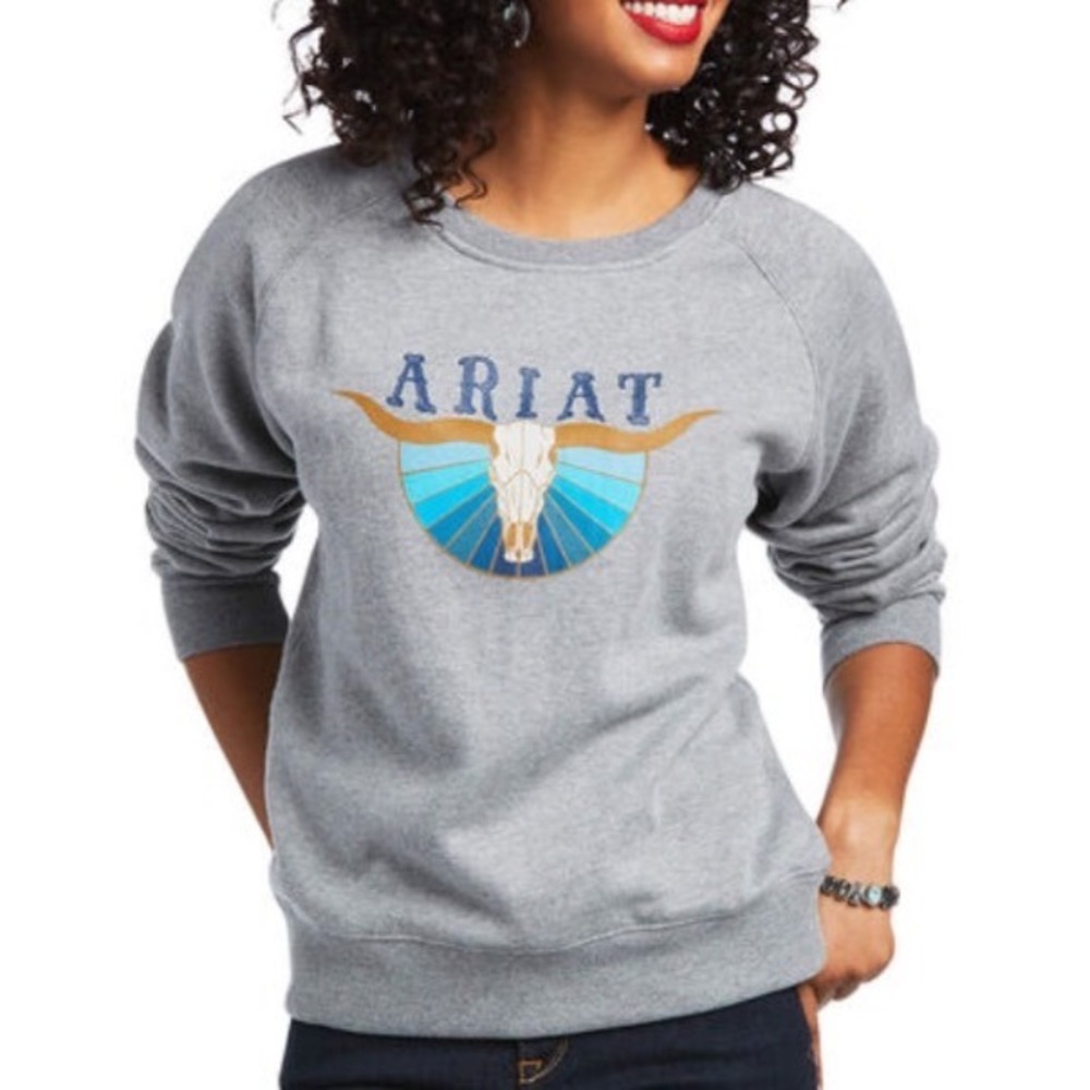 Ariat Women Sweatshirt Size Medium REAL Pacific Steerhead Heather Grey Crew Neck
